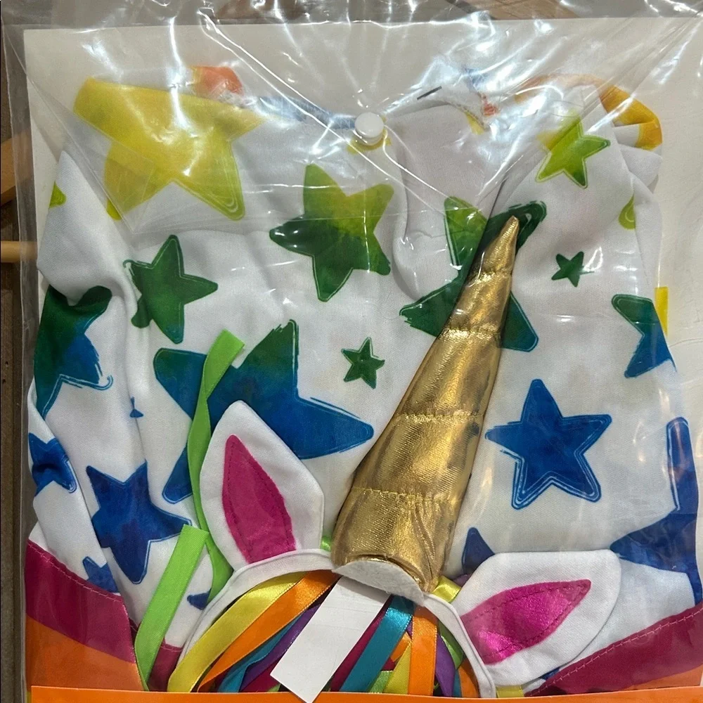 Hyde and EEK Kids Rainbow Unicorn NWT Halloween Costume Jumpsuit Headband S 6-7